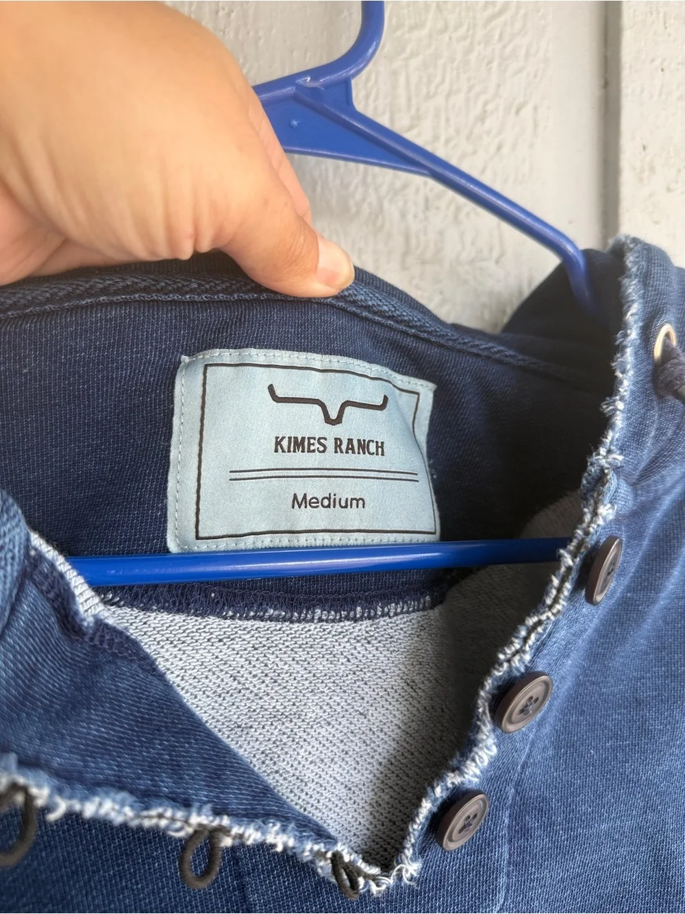 Kimes Ranch Women’s M Navy Blue‎ Hooded sweatshirt Pullover western distressed